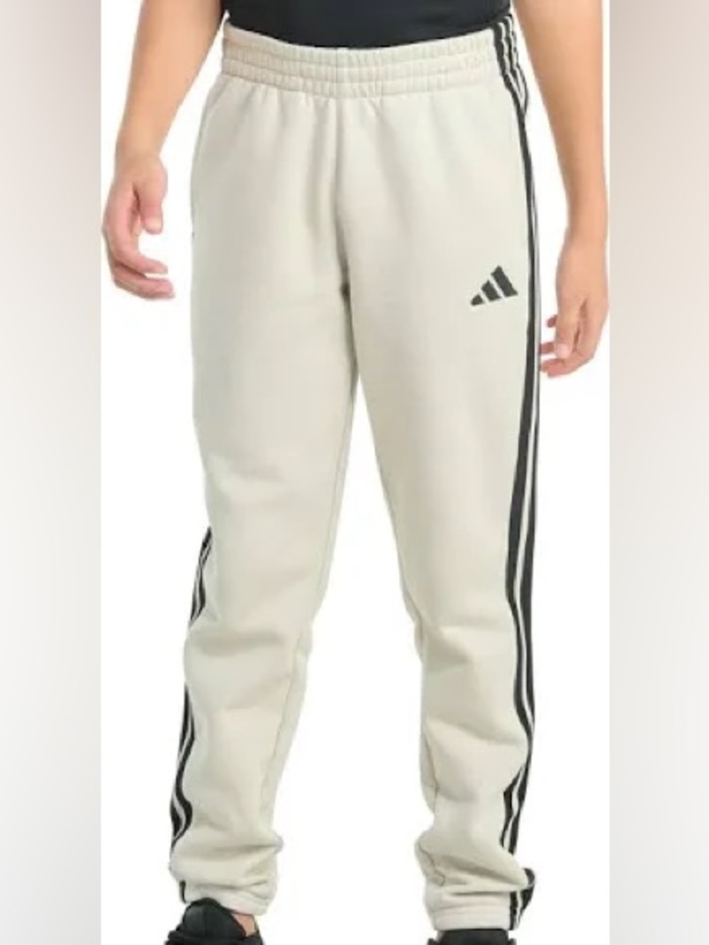 adidas Kids Cream Sweatpants with Black Side Stripes